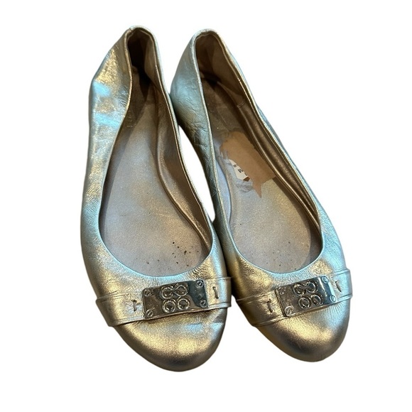 Coach London Metallic Gold Leather Flats - Size 10 - Picture 2 of 7